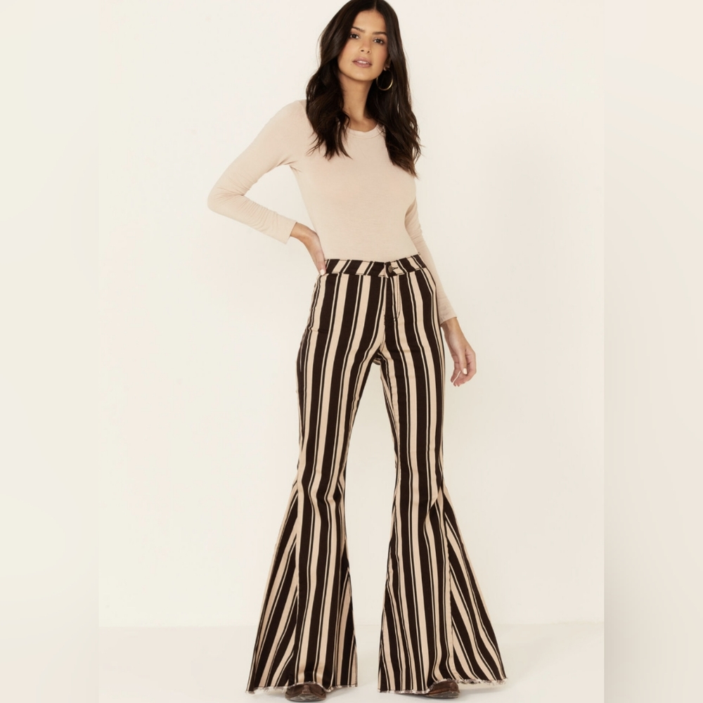 Shyanne Women's Striped High Rise Super Flare Jeans - Picture 1 of 6